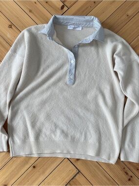 Light Cream V-Neck Polo Sweater with Contrast Collar AMINA RUBINACCI size 48 .